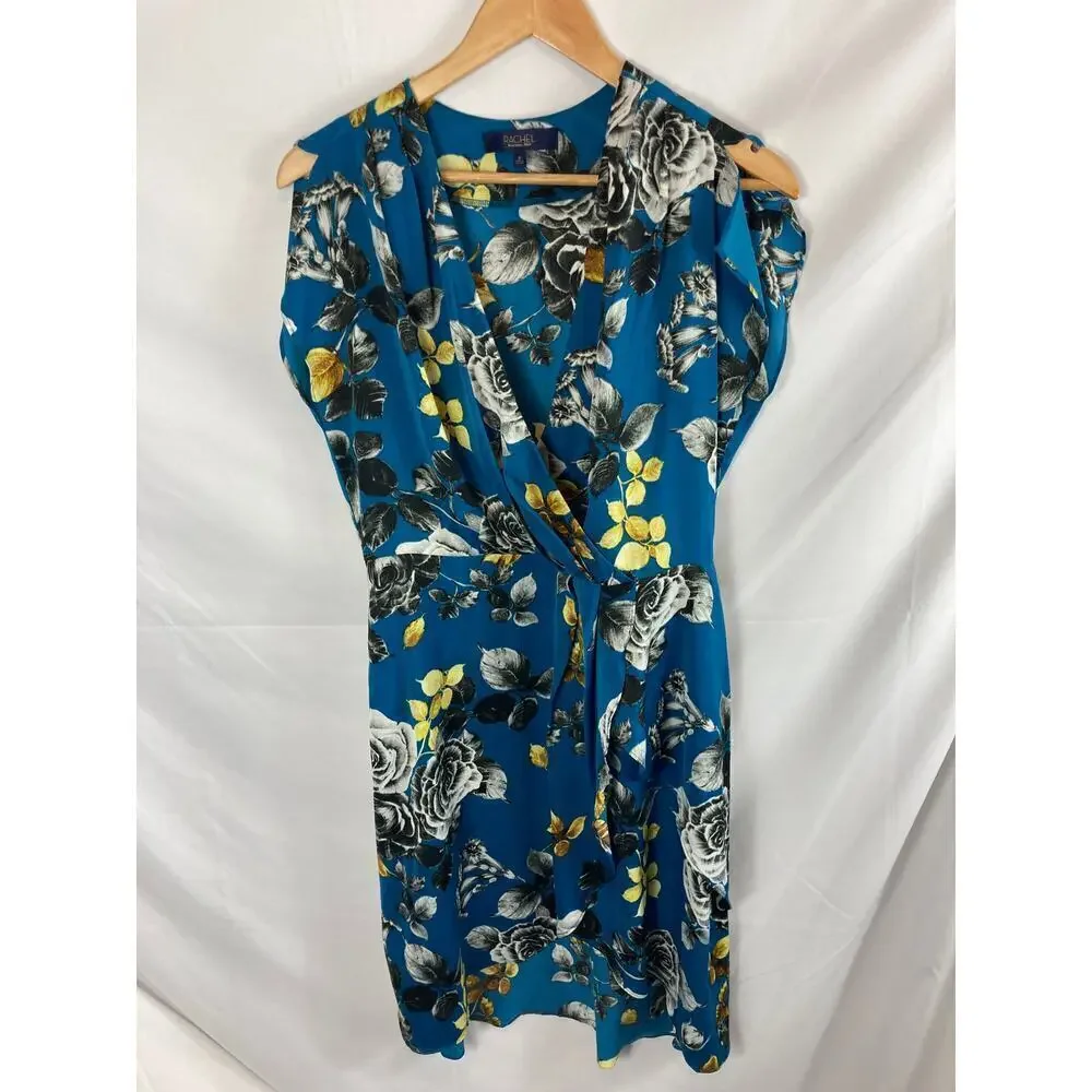 NWT RACHEL Rachel Roy Teal Blue Pierfce Floral Surplus Dress Size 8 - Picture 3 of 10